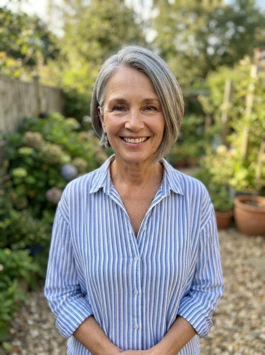 Asymmetrical bob for thin hair over 50