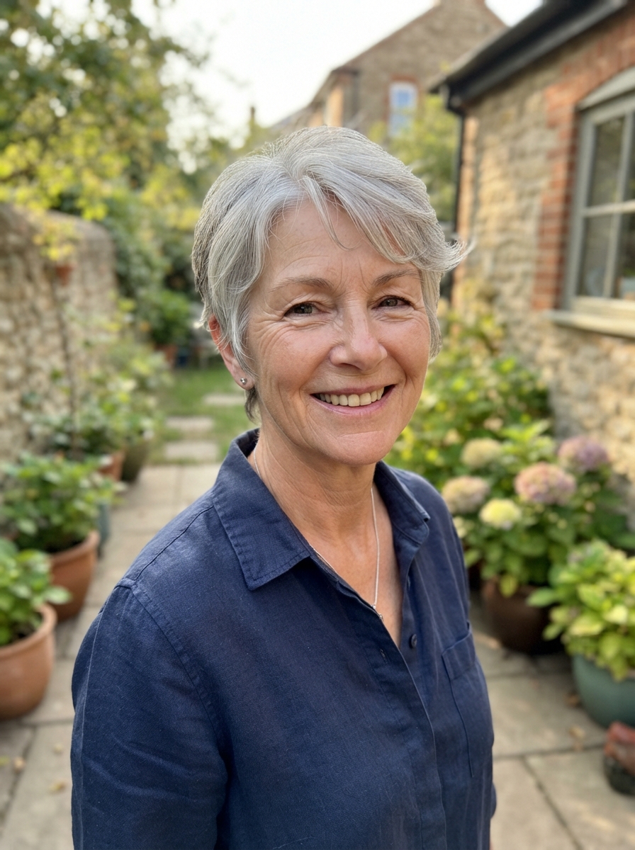 Short cut with face-framing layers for thin hair over 50