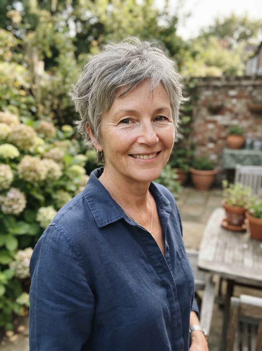 Tousled short cut for thin hair over 50