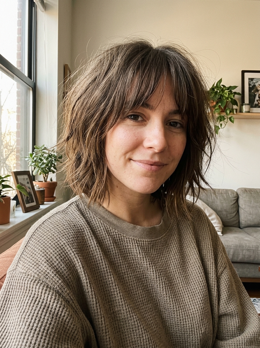 Messy Shag Bob With Curtain Bangs
