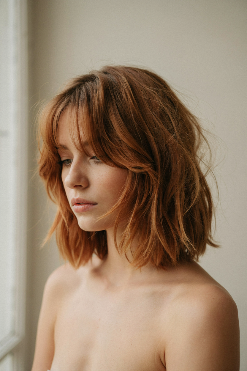 Shoulder-length shag on fine, thin hair