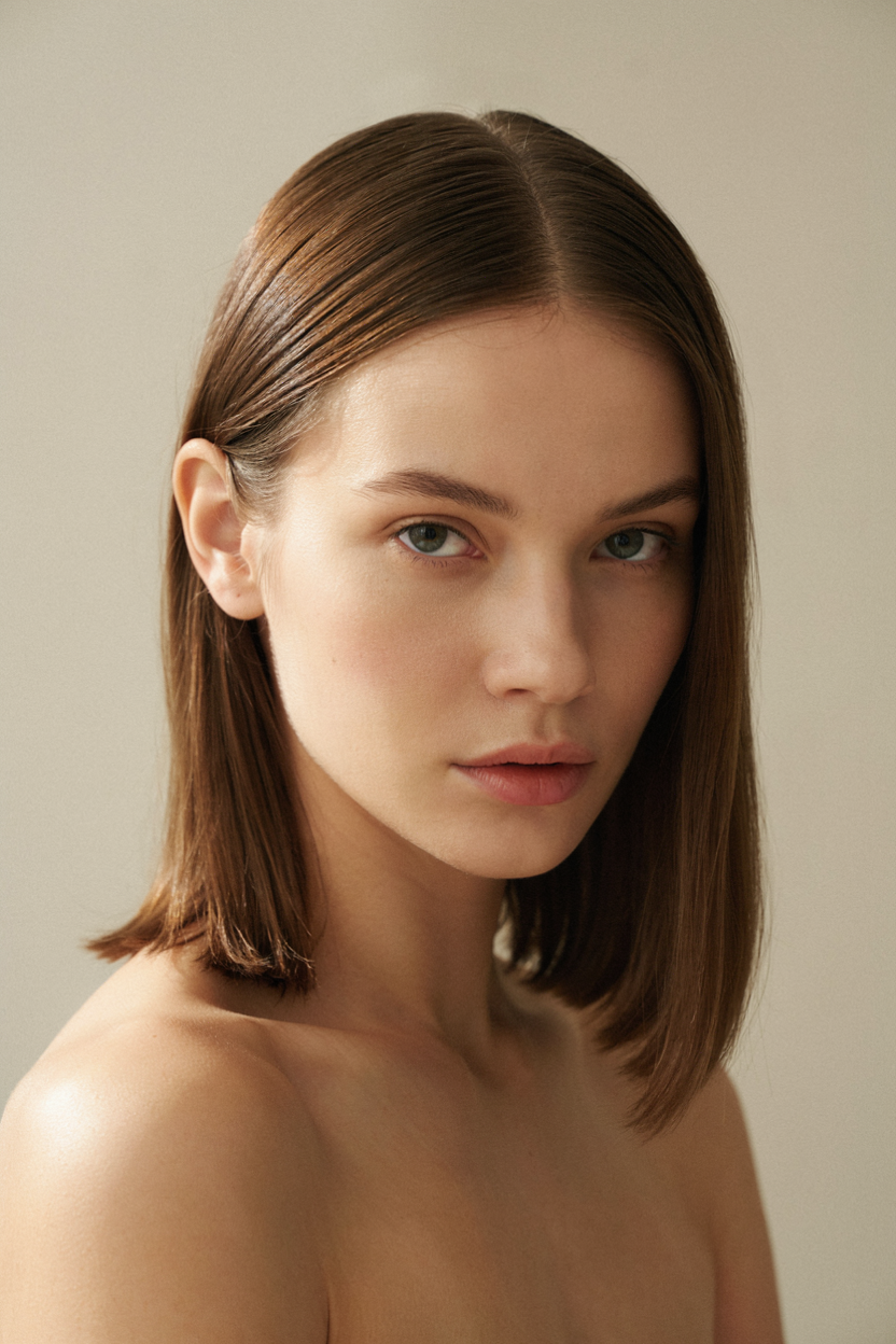 Sleek tucked mid-length cut on fine, thin hair