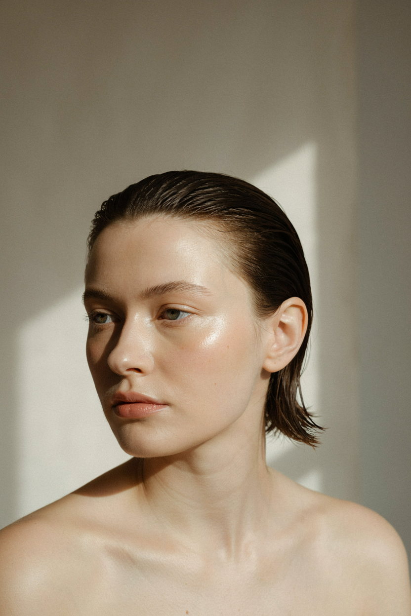 Slicked-back short cut on fine, thin hair