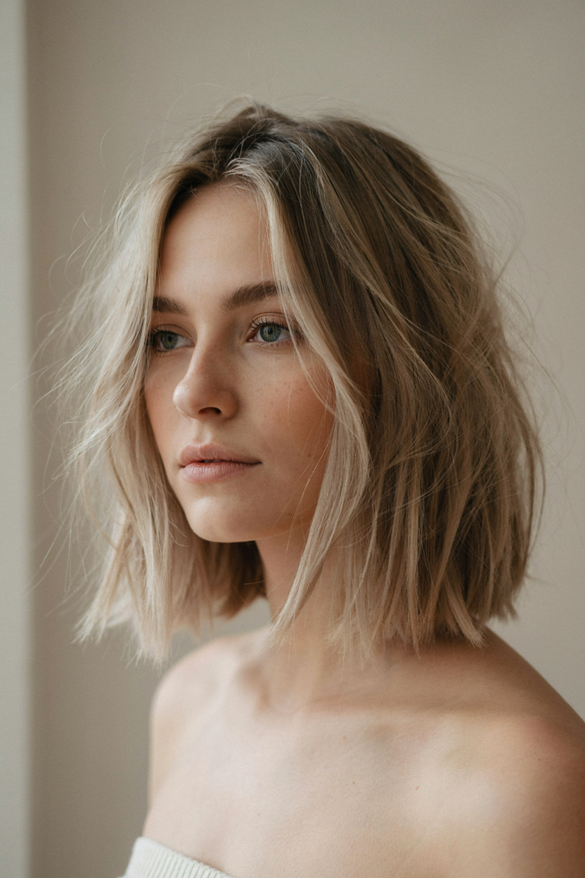 Textured choppy lob on fine, thin hair