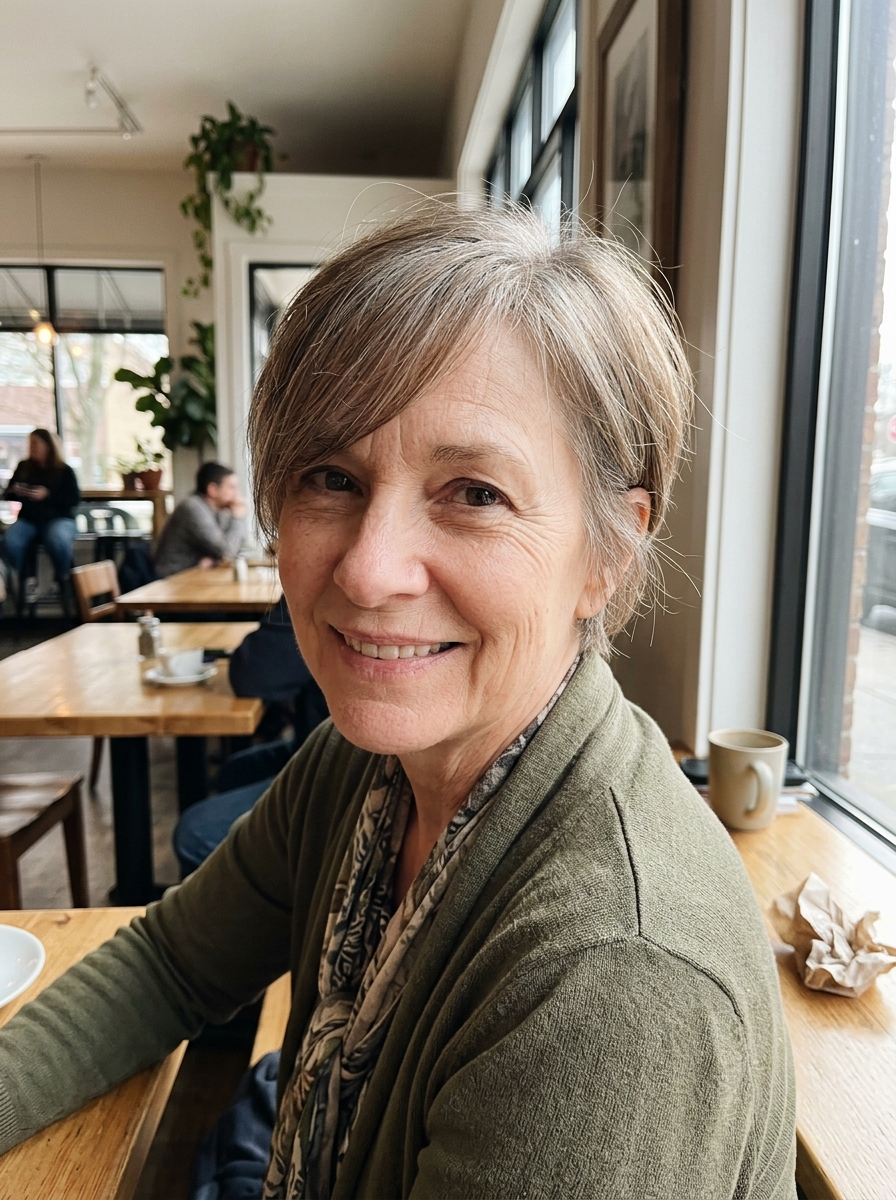 Soft Pixie with Side-Swept Bangs for thin fine hair over 50