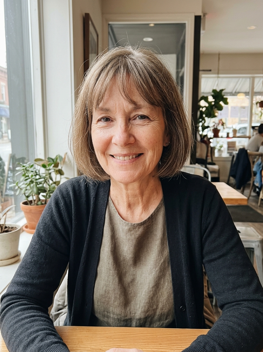 Chin-Length Bob with Curtain Bangs for thin fine hair over 50