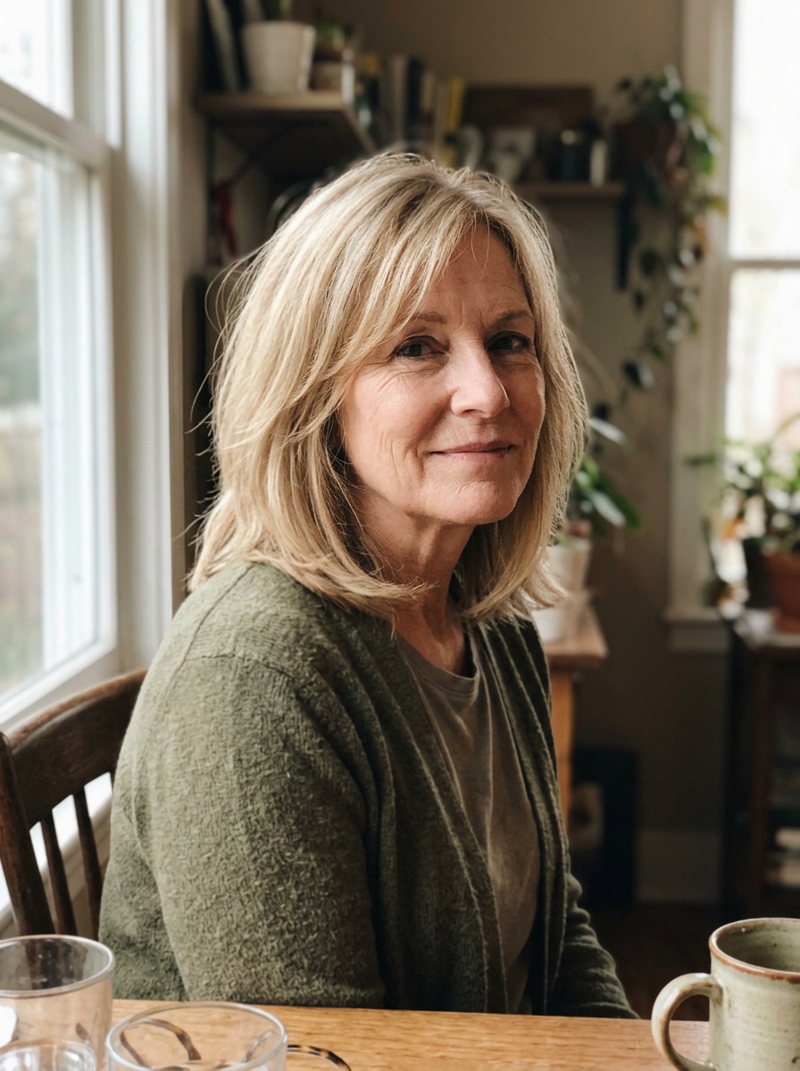 Feathered Lob for thin fine hair over 50