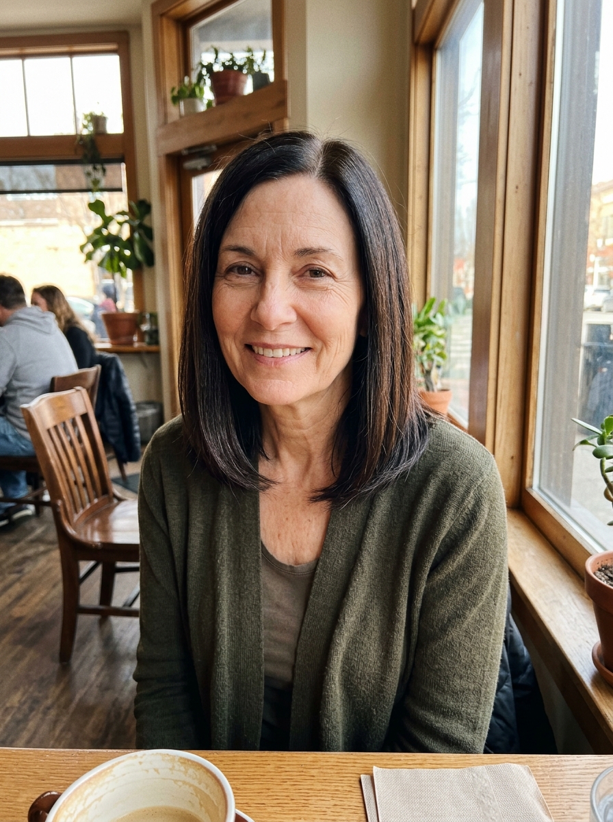 Sleek Lob with a Deep Side Part for thin fine hair over 50