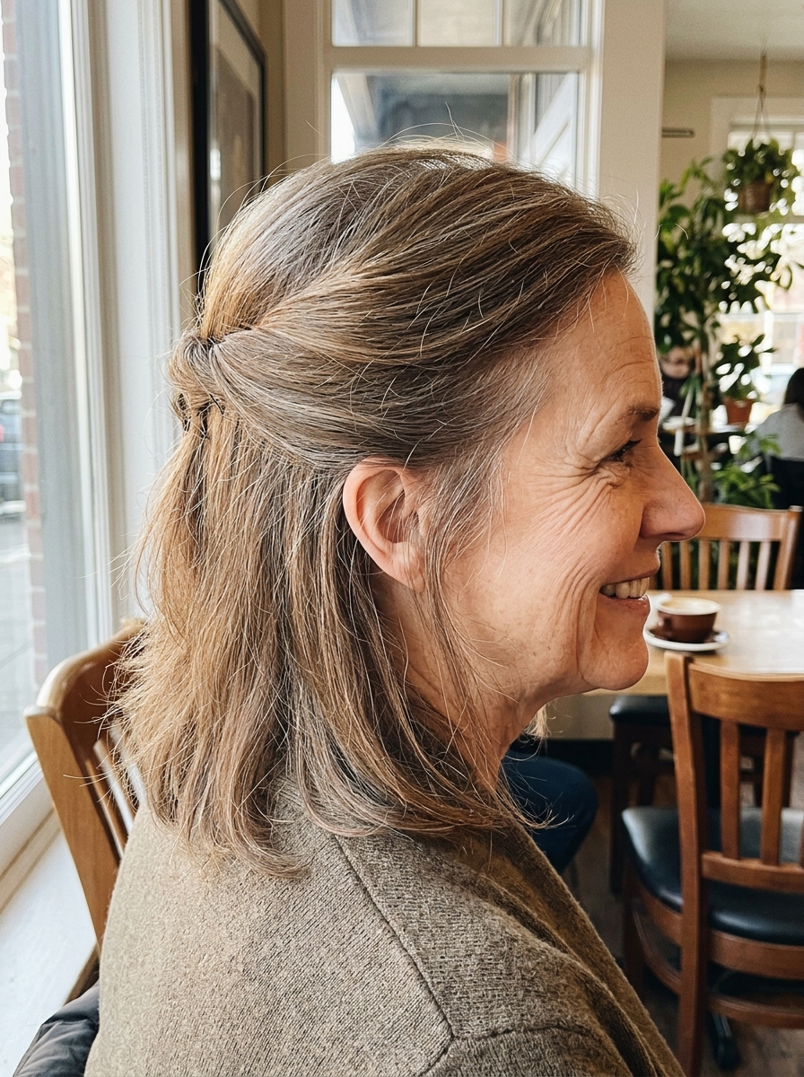 Half-Up Twist for thin fine hair over 50
