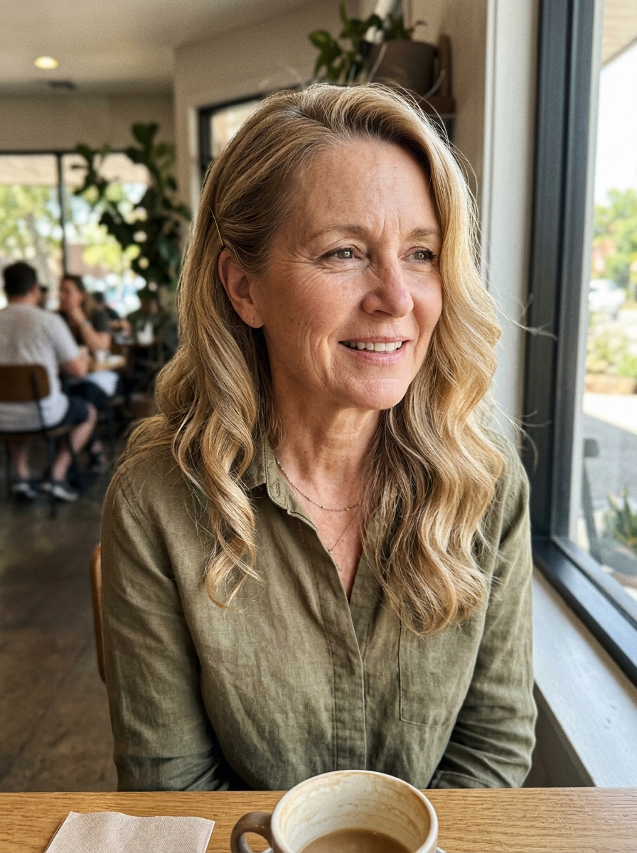 Side-Swept Waves for thin fine hair over 50