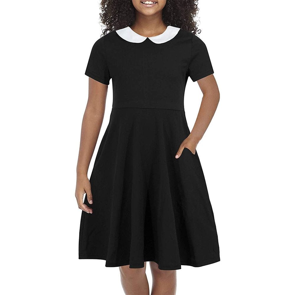 Girls’ Collared Dress with Pockets for a Wednesday Addams costume