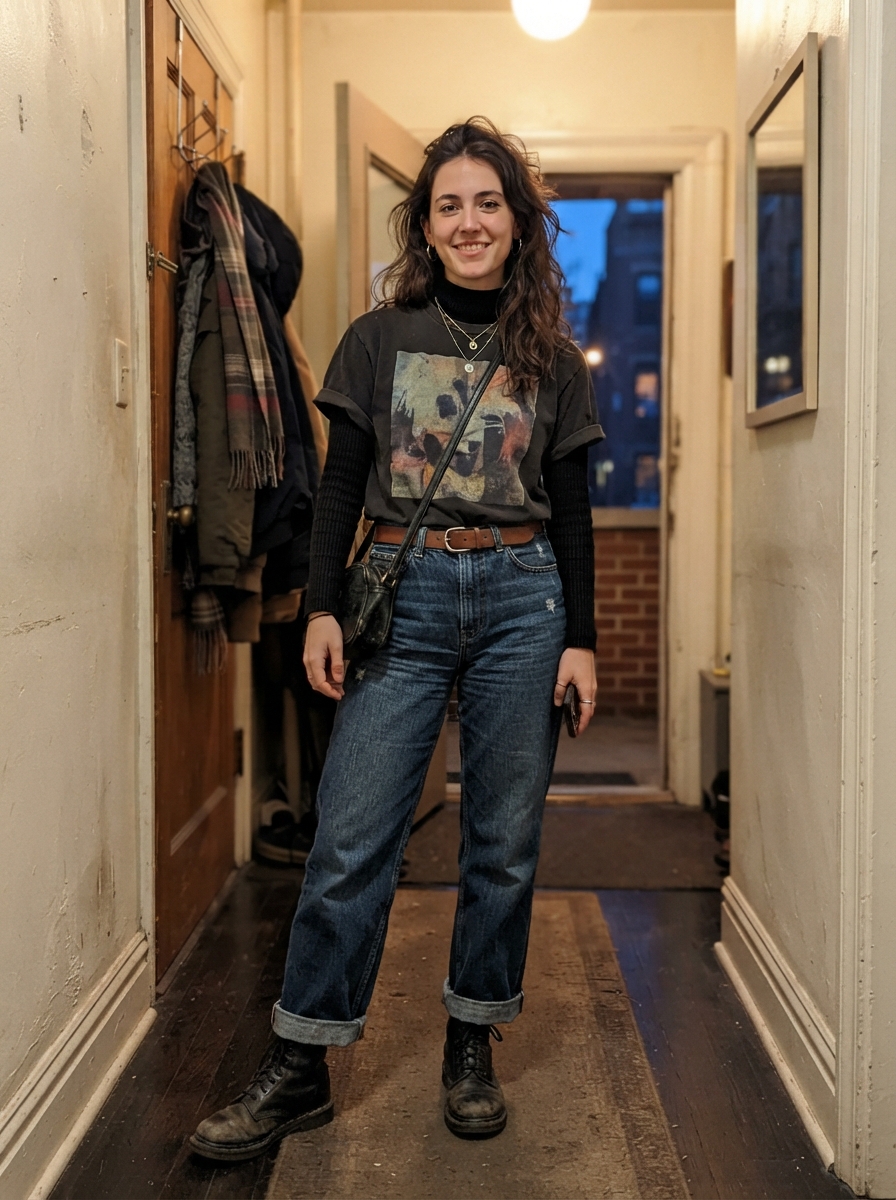 Turtleneck Under a Graphic Tee winter concert outfit