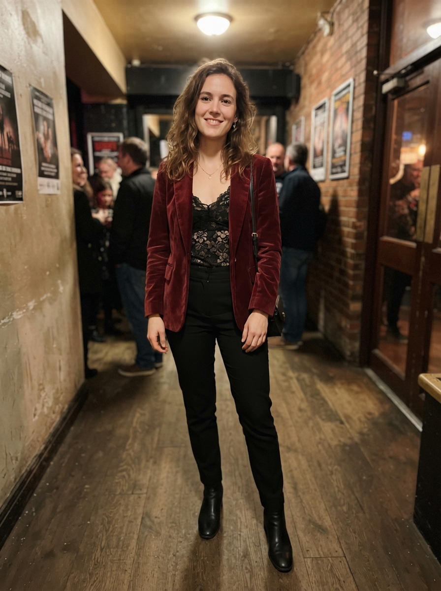 Velvet Blazer with Lace Top winter concert outfit