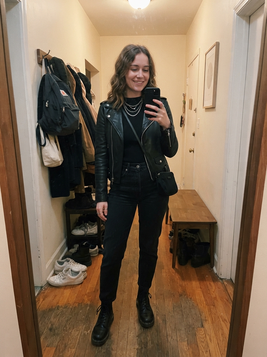 All-Black Layers with Silver Jewellery winter concert outfit