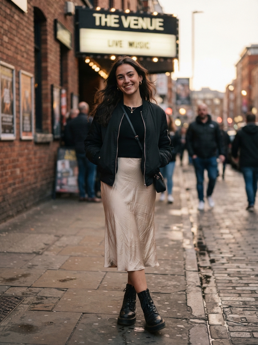 Bomber Jacket with a Slip Skirt winter concert outfit