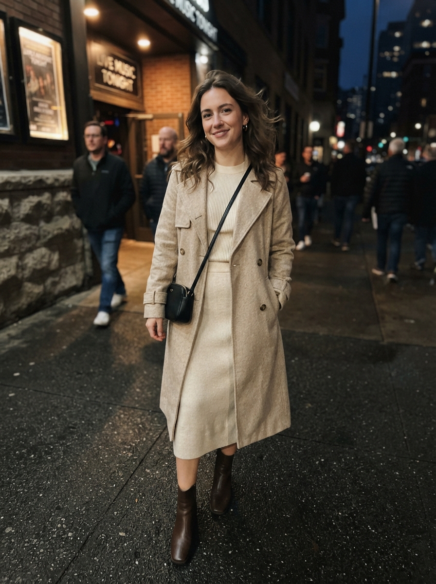 Trench Coat with Knit Set winter concert outfit