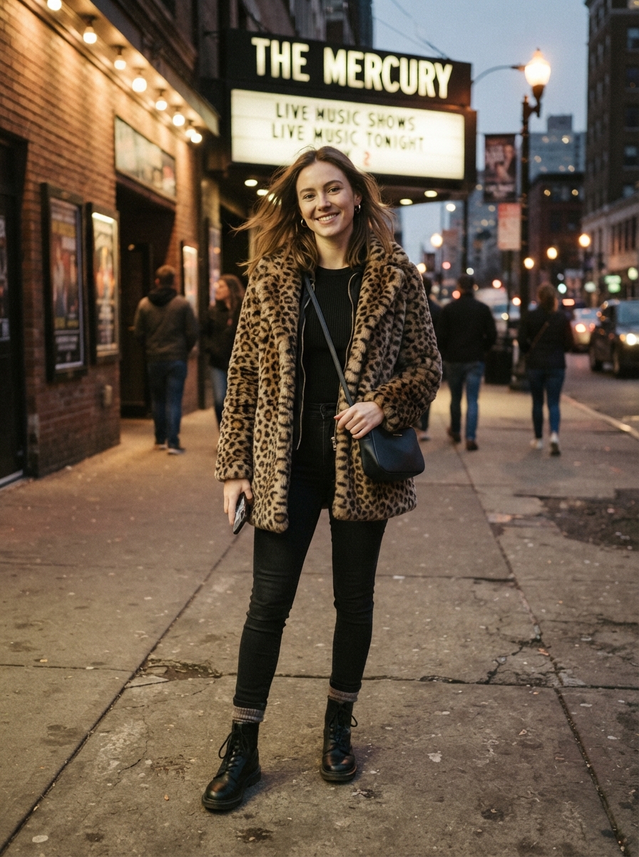Leopard Print Coat with Black Outfit winter concert outfit