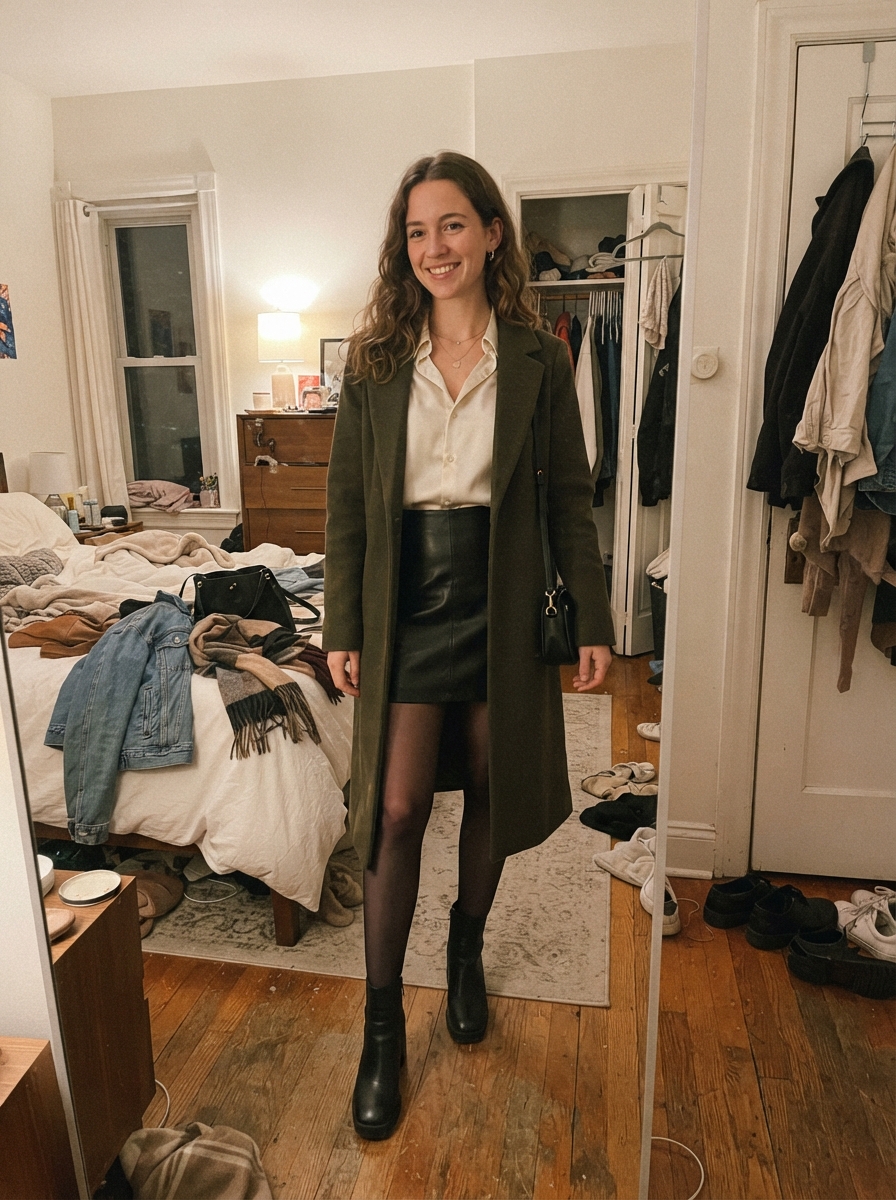 Satin Shirt with Leather Skirt winter concert outfit