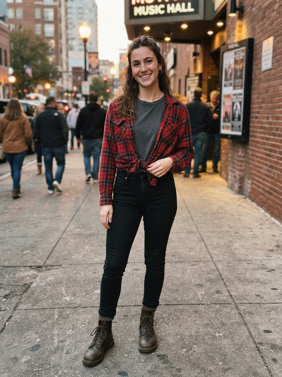 Flannel Shirt Tied at the Waist winter concert outfit