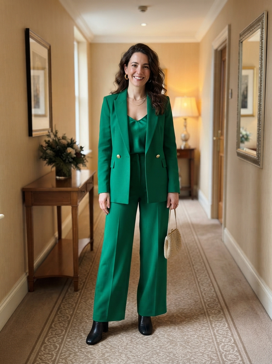 Wide-Leg Trouser Suit in Jewel Tone winter wedding guest outfit