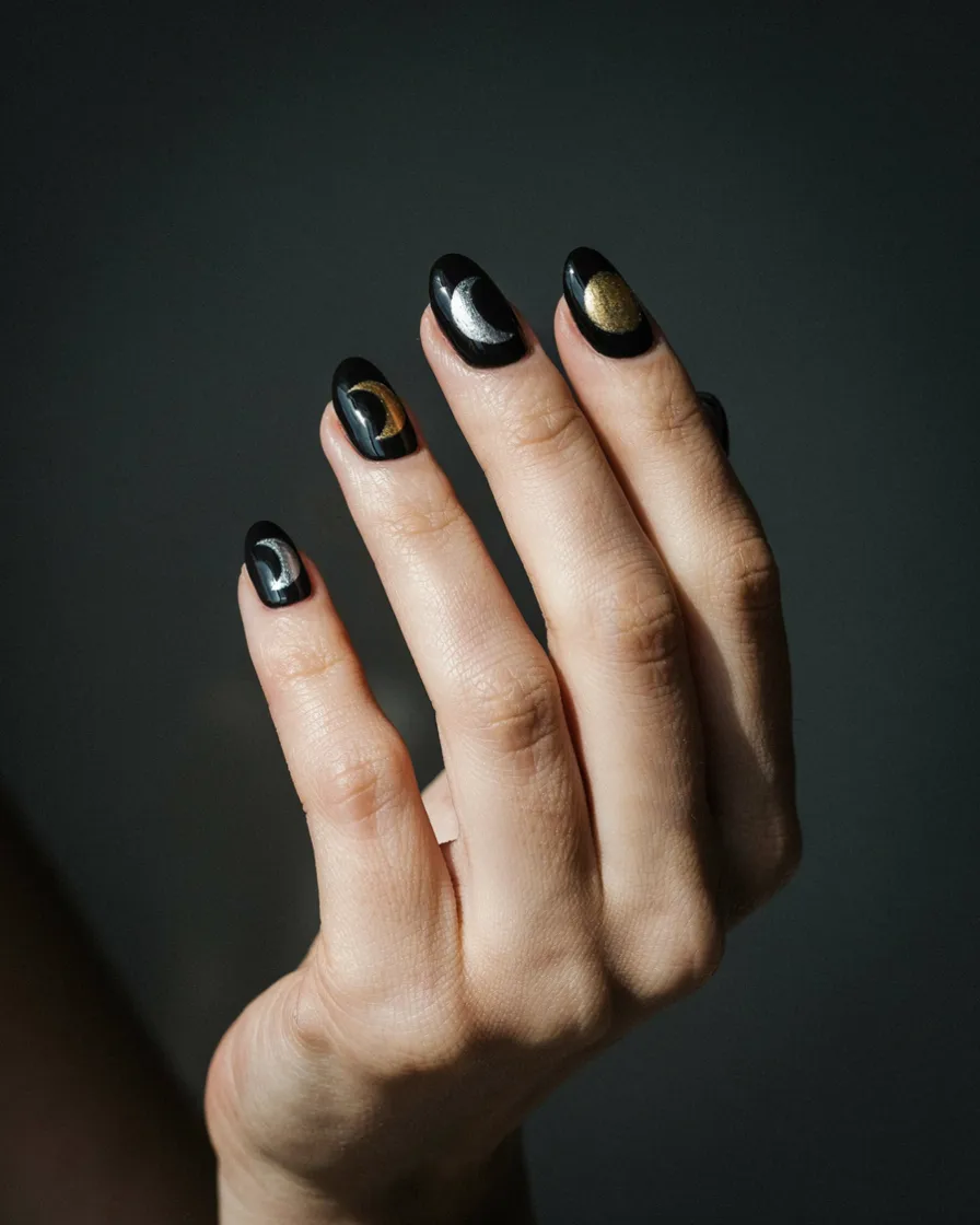 Classic Moon Phases - witchy nail idea