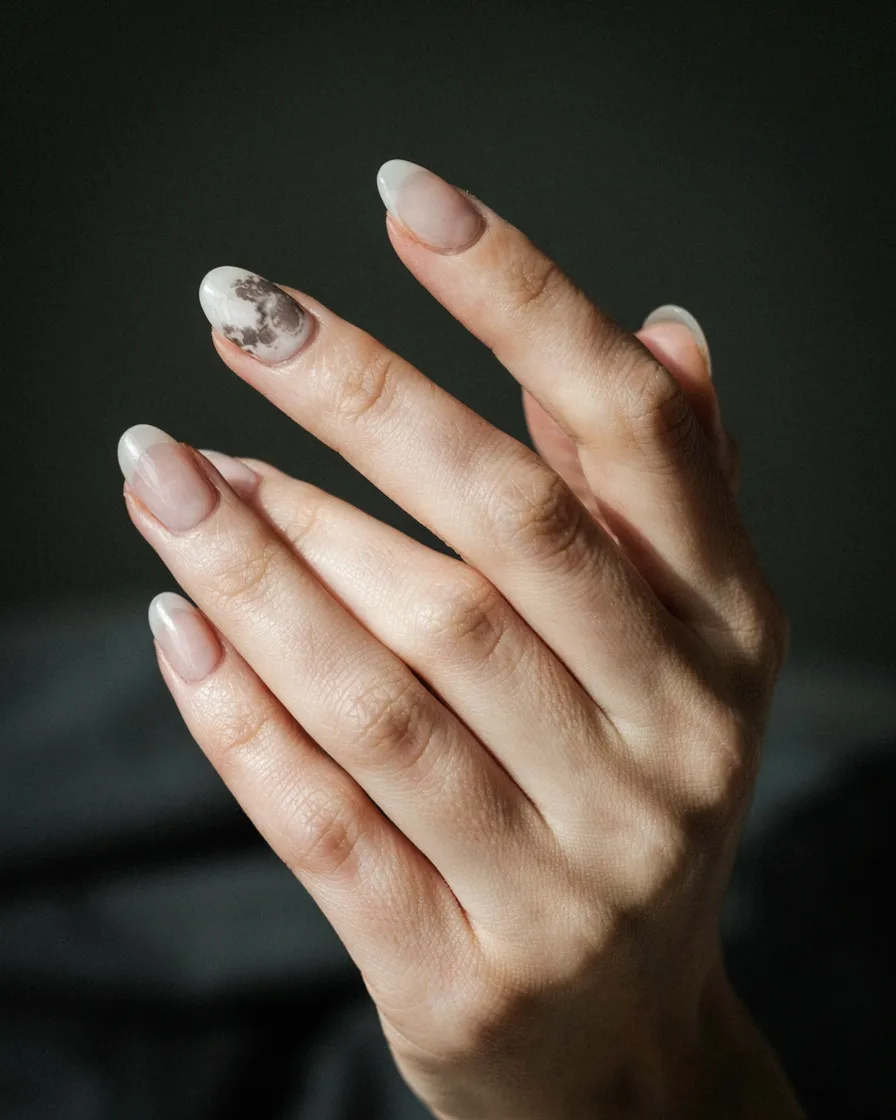 Single Full Moon Accent - witchy nail idea