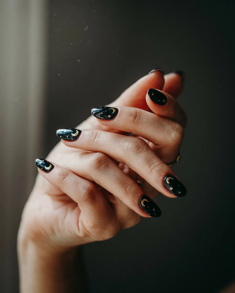Moon and Stars Combo - witchy nail idea