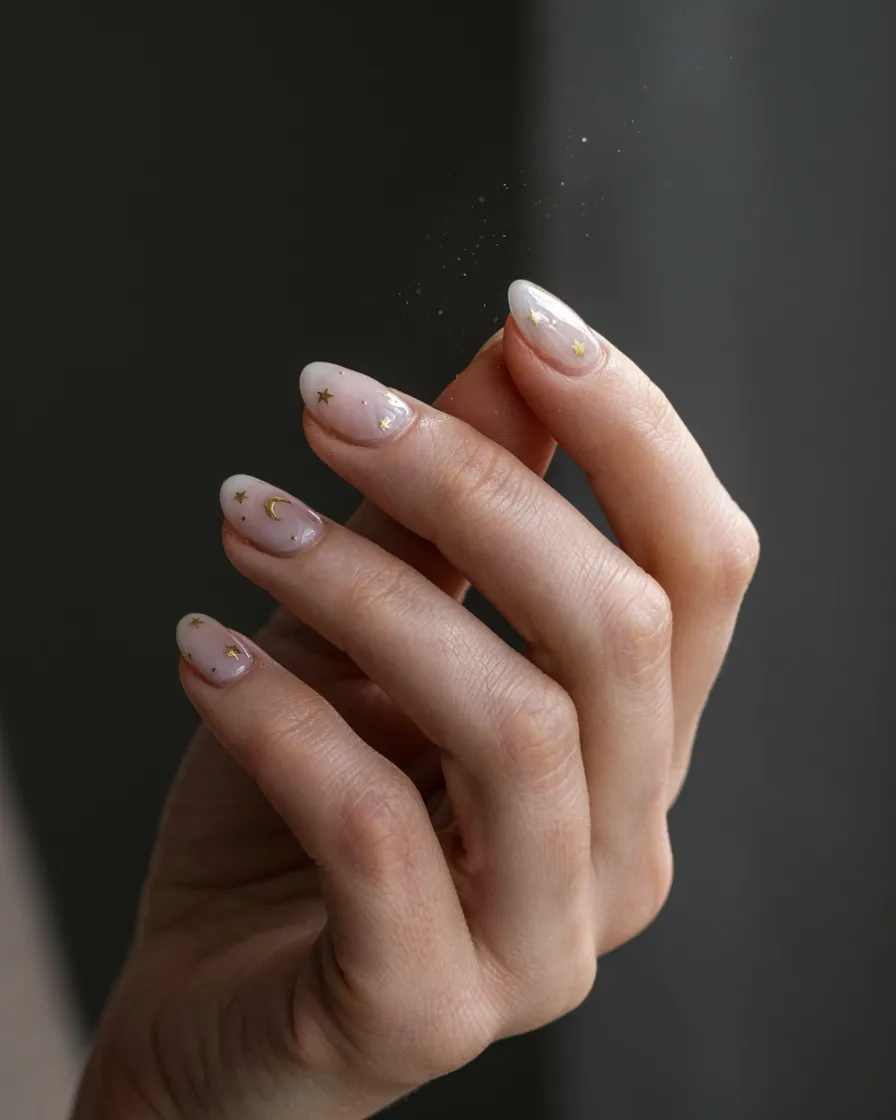 Celestial on Milky White - witchy nail idea