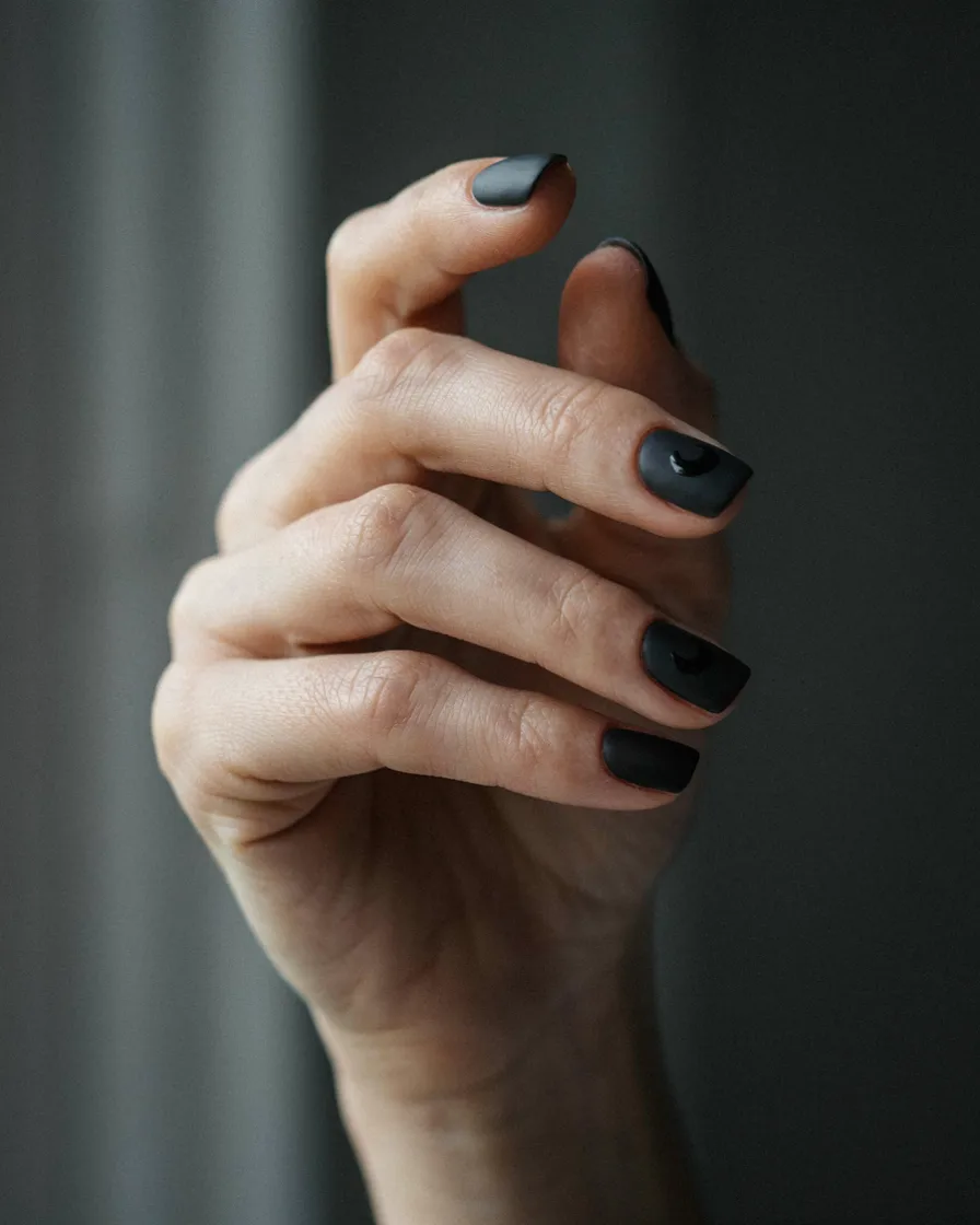Matte Black with Glossy Detail - witchy nail idea