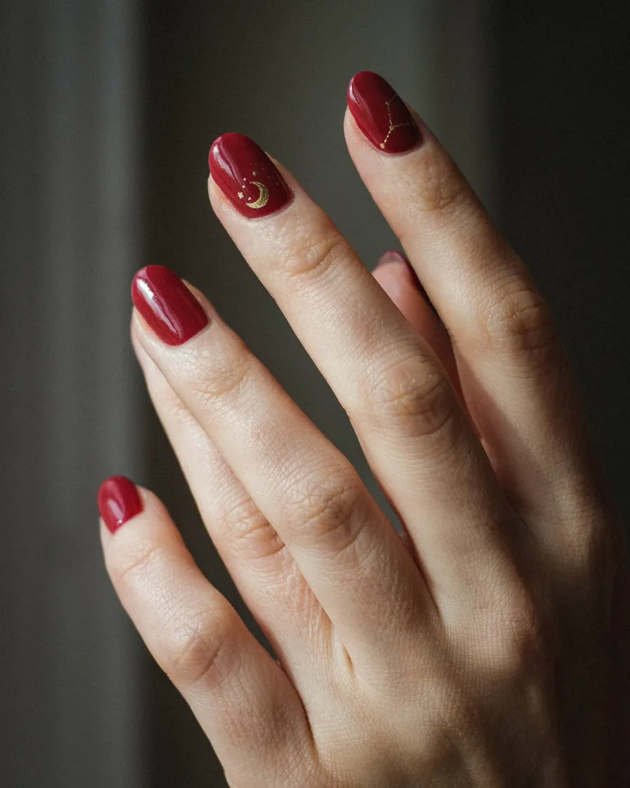Oxblood with Gold Accents - witchy nail idea