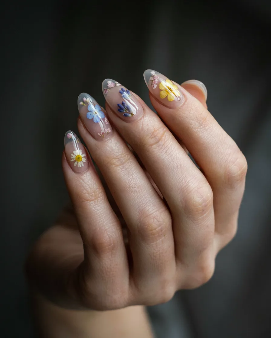Pressed Flower Nails - witchy nail idea