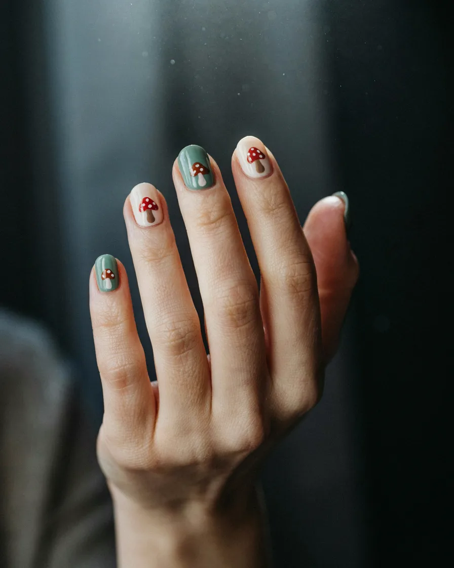 Mushroom Accents - witchy nail idea