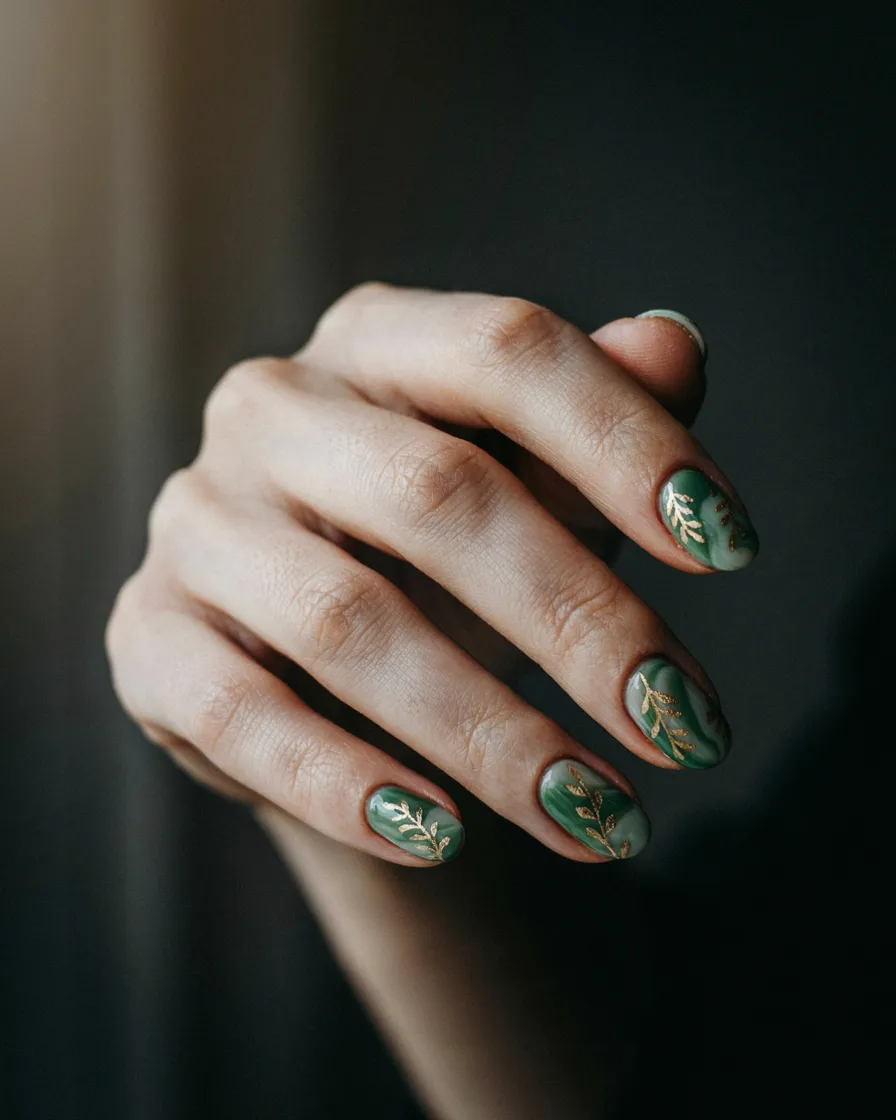 Herbal Green Swirl - witchy nail idea