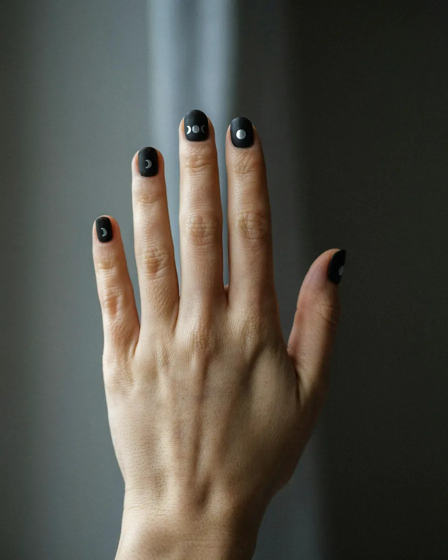 Short Moon Phases - witchy nail idea