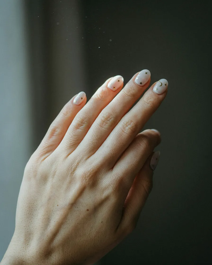Short Milky Celestial - witchy nail idea