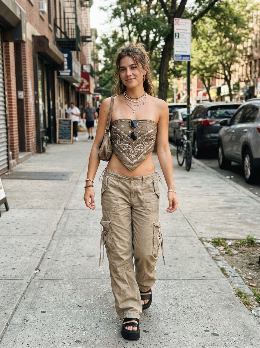 Y2K outfit Bandana Top + Low-Rise Cargos